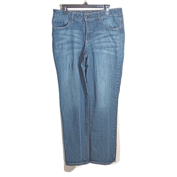 Faded Glory Straight Jeans Womens 16 Mid Rise Medium Wash Stretch Denim - Picture 1 of 4